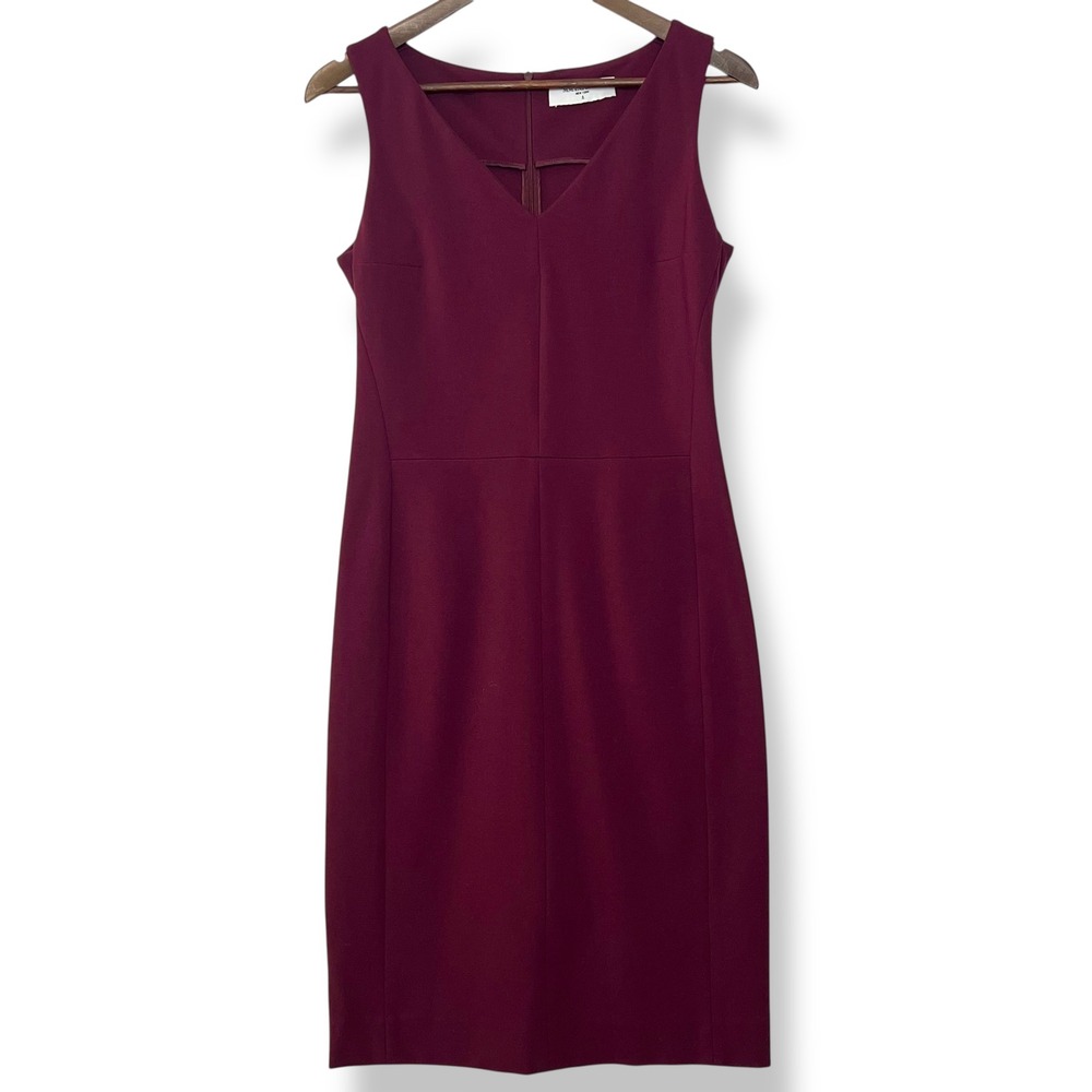 MM.LaFleur Sheath Dress 8 Burgundy V-Neck Workwear Career Classic Chic Office
